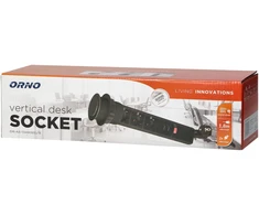Orno Lizdas Baldinis lizdas Ø6cm, ištraukiamas iš stalviršio, su USB įkrovikliu, spyna ir 1,8m laidu, 3x2P+Z (Schuko), juodas