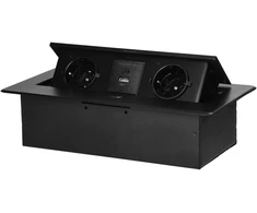 Orno Lizdas Baldinis lizdas, įleidžiamas į stalviršį, su plokščiu frezuotu kraštu ir USB įkrovikliu, 2x2P+Z (Schuko), 2x USB (A+C tipo; 3,6A), juodas