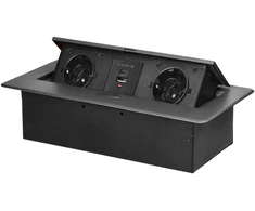Orno Lizdas Baldinis lizdas, įleidžiamas į stalviršį, su plokščiu frezuotu kraštu ir USB įkrovikliu, 2x2P+Z (Schuko), 2xUSB (A+C tipo; 3,6A), grafito spalvos