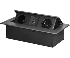 Orno Lizdas Baldinis lizdas, įleidžiamas į stalviršį, su plokščiu frezuotu kraštu ir USB įkrovikliu, 2x2P+Z, 2xUSB (A+C tipo; 3,6A), grafito spalvos