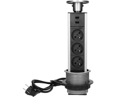 Orno Lizdas Baldų lizdas, ištraukiamas nuo stalviršio (~8 cm), su USB įkrovikliu ir 1,8 m laidu, 3x2P+Z, 2xUSB