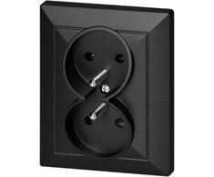 Gniazdo Lizdas Dvigubas kištukinis lizdas 2x2P+Z Pearl, 16A, 250V, PT-6 P, juodas