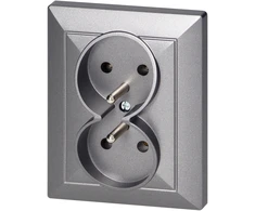 Gniazdo Lizdas Dvigubas kištukinis lizdas 2x2P+Z Pearl, 16A, 250V, PT-6 P, antracito spalvos