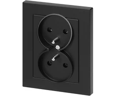 Gniazdo Lizdas Dvigubas kištukinis lizdas 2x2P+Z Malta, 16A, 250V, PT-6M, matinės juodos spalvos