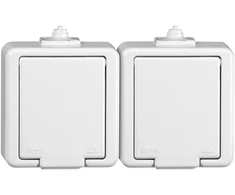 Gniazdo Lizdas Dvigubas lizdas 2x 2P+Z SCHUKO, atsparus vandens purslams, su dangteliu gaminio spalvos, IP44, SMART, baltas