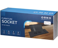 Orno Lizdas Į stalviršį įleidžiamas baldų lizdas su plokščiu frezuotu kraštu, atlenkiamu dangteliu, USB įkrovikliu ir 1,5 m laidu, 2x2P+Z (prancūziškas), 2xUSB (A+C tipo; 3,6A), juodas