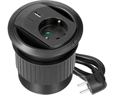 Gniazdo Lizdas Įleidžiamas lizdas su USB įkrovikliu, kabelio sandarikliu ir 1,4 m laidu, 1x2P+Z (Schuko), 2xUSB (A+C tipo; PD20W), juodas