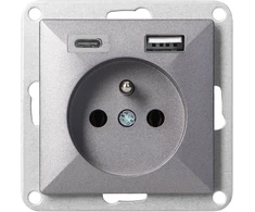 Gniazdo Lizdas Lizdas su 2P+E ir USB įkrovikliu, A+C, Pearl, 16A, 250V, PT-16P/USB, antracito spalvos