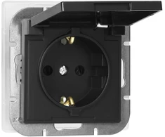 Gniazdo Lizdas Lizdas su 2P+Z apsauga nuo vandens purslų, su atvartu, Pearl, 16A, 250V, PT-17PH, juodas
