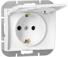 Gniazdo Baltas Onyx vienvietis Schuko lizdas su dangteliu, 16A, 250V, atsparus drėgmei