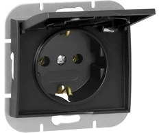 Gniazdo Lizdas Lizdas su 2P+Z apsauga nuo vandens purslų, su atvartu, onikso spalvos, 16A, 250V, PT-17OH, juodas