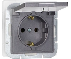Gniazdo Lizdas Lizdas su 2P+Z Schuko apsauga nuo vandens purslų su atvartu, Pearl, 16A, 250V, PT-17PH, antracito spalvos