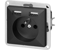 Gniazdo Vienguba rozetė su USB įkrovikliu Pearl, juoda