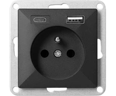 Gniazdo Lizdas Lizdas su USB įkrovikliu, 2P+E, Pearl, 16A, 250V, PT-16P/USB, juodas