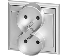 Gniazdo Lizdas Luna dvigubas kištukinis lizdas 2x2P+Z, 16A, 250V, PT-6LR, sidabrinis