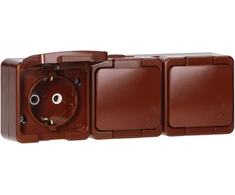 Gniazdo Lizdas Trigubas lizdas 3x 2P+Z SCHUKO atsparus vandeniui su atvartu, IP44, SMART, rudas