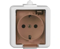 Gniazdo Lizdas Vienas lizdas 2P+Z SCHUKO atsparus purslams su dūmų sklende IP44, SMART, baltas