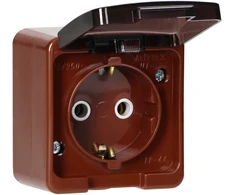 Gniazdo Lizdas Vienas lizdas 2P+Z SCHUKO atsparus purslams su dūmų sklende IP44, SMART, rudas