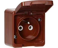 Gniazdo Lizdas Viengubas 2P+Z lizdas, atsparus vandens purslams, su atvartu, gaminio spalvos, IP44, SMART, rudas