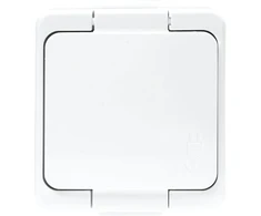 Gniazdo Lizdas Viengubas 2P+Z SCHUKO lizdas, atsparus vandens purslams, su atvartu, atitinkančiu gaminio spalvą, IP44, SMART, baltas