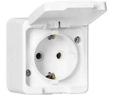 Gniazdo Lizdas Viengubas 2P+Z SCHUKO lizdas, atsparus vandens purslams, su atvartu, atitinkančiu gaminio spalvą, IP44, SMART, baltas