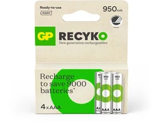 GP Battery GP - ReCyko įkraunamos baterijos, AAA dydžio, 950 mAh, 1,2 V (4 vnt. pakuotė)