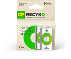 GP Battery GP - „ReCyko“ įkraunamos baterijos, D dydis, 3000 mAh, 1,2 V (2 vnt. pakuotė)