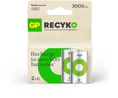 GP Battery GP - „ReCyko“ įkraunamos baterijos, C dydis, 3000 mAh, 1,2 V (2 vnt. pakuotė)