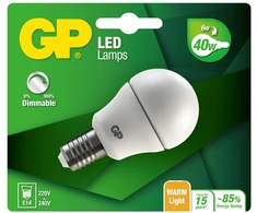 GP - LED lemputė, maža rutulinė, E14, DIM, 6W (40W), 470lm