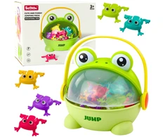 Lean Toys Žaidimas „Šokinėjančios varlės“ su 15 varlių konteineriu, žalias
