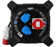 Hand Power Przedłużacz bębnowy kwadratowy linija hand pwr; 4p+su; 2x2p+su; ip44; 16a;400v; h07rn-f; 5×2,5; 25m;schuko; juoda
