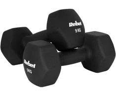 Hantelki HEX 2x9kg neopreno ketaus hanteliai, REBEL ACTIVE