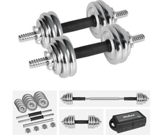 REBEL ACTIVE chromuoti reguliuojamo svorio hanteliai dėkle, 15 kg, su štanga
