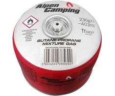 Inko Time Kartusz gazowy 230g Alpen Camping. certyfikat: Pi 0656, zgodny su EN417, propan-butan, zakres -10°c do+ 40°c, zawór gwintowany 7/