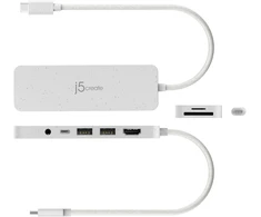 „J5create“ – ekologiškas USB-C kelių prievadų šakotuvas su maitinimo šaltiniu – baltas