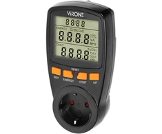 Orno Jednotaryfowy Vieno tarifo vatmetras, energijos skaičiuoklė su LCD ekranu, vieno tarifo, įmontuota baterija, „Schuko“ versija, juodas