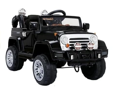 Jeep JJ245 Baterijomis maitinamas automobilis vaikams, LED žibintai, MP3 nuotolinio valdymo pultas, juodas