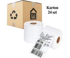 Karton 24 baltų lipnių terminių etikečių ritinėlių dėžutė, 100x150, 500 vnt. perforuotų ritinėlių