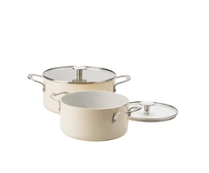KitchenAid - Spalvotas aliuminio puodas su dangčiu - migdolų kremo spalvos - 24 cm