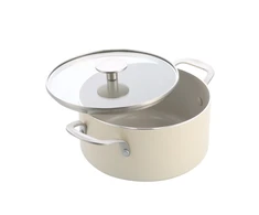KitchenAid - Spalvotas aliuminio puodas su dangčiu - migdolų kremo spalvos - 20 cm