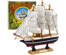 Dekoratyvinis trijų stiebų burlaivio modelis 21x21 cm juoda ir balta