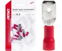 Izoliuoti plokščii kištukai 6.3mm 0.5-1.5mm2 10a 10 vnt. amio-03066