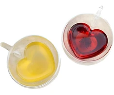 Kubek Puodelis Meilės puodelis širdies formos stiklinis dvigubas sienelis, atsparus karščiui, 250 ml