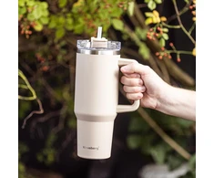 Puodelis Termosinis puodelis su šiaudeliu, smėlio spalvos, 1100 ml, nerūdijančio plieno, klausberg, kb-7944