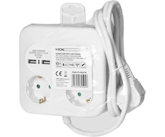 Orno Kwadratowa Kvadratinis maitinimo lizdas su USB įkrovikliu 3x2P+Z (Schuko), 2xUSB-A, laidas 3x1.5mm2, 1.4m