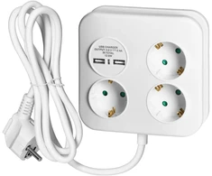 Orno Kwadratowa Kvadratinis maitinimo lizdas su USB įkrovikliu 3x2P+Z (Schuko), 2xUSB-A, laidas 3x1.5mm2, 1.4m