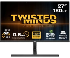 „Twisted Minds“ – „Blaze“ serijos plokščias 27 colių FHD – 180 Hz 0,5 ms greitas IPS HDMI 2.1 žaidimų monitorius, juodas