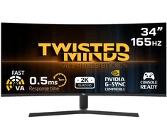„Twisted Minds“ – „Eclipse Pro“ serijos lenktas 34 colių WQHD žaidimų monitorius su 165 Hz, 0,5 ms VA ir 4K skiriamąja geba.