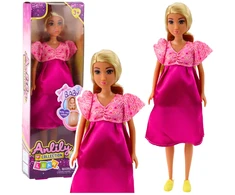 Lean Toys Lėlė Anlily nėščia su rožine suknele ir ilga blondine plaukais