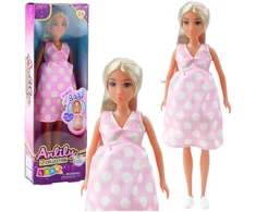Lean Toys Lėlė Anlily Nėščioji su Rožine Suknele ir Ilgais Plaukais